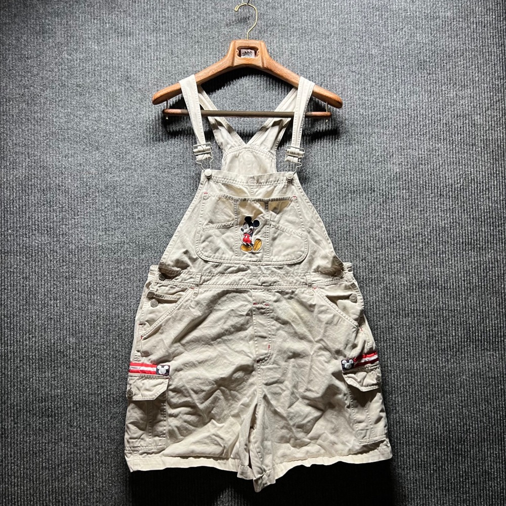 Vintage Mickey Unlimited Overalls Shorts Womens Large Cream Disney Cargo Shorts